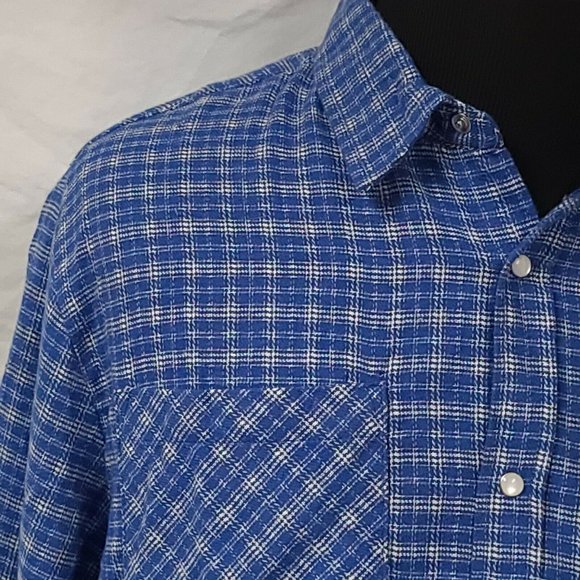 Vtg Haband Casual Joe Mens Large Blue Plaid Pearl Snap Long Sleeve Flannel Shirt - Picture 3 of 11